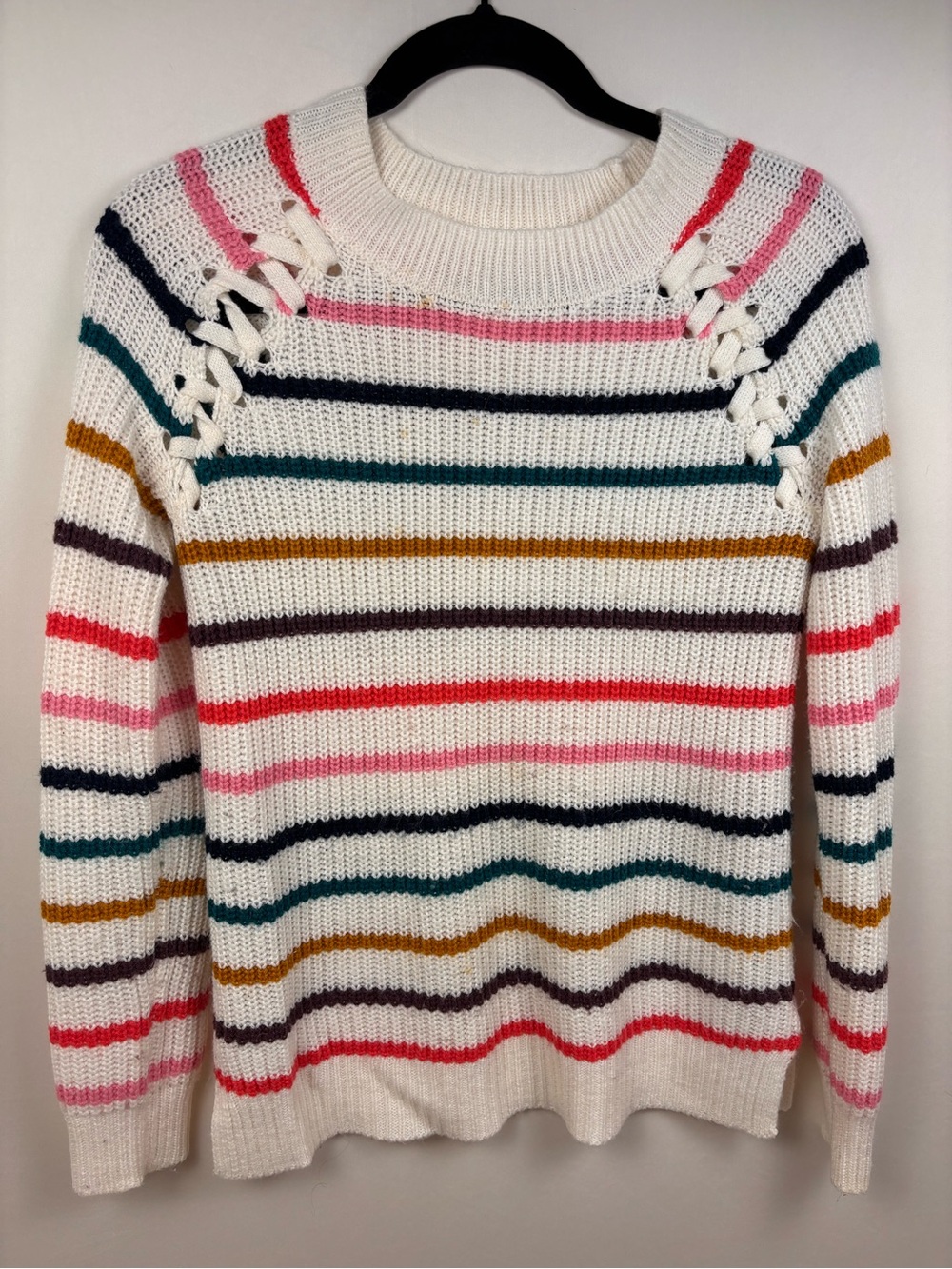 Project Social T Multicolor Striped Lace-Up Sweater Medium